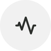 A black zigzag line, resembling a cardiac monitor reading, is centered on a light gray circular background.